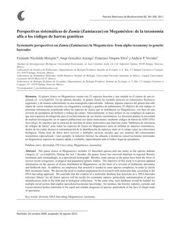 Perspectivas Sistemáticas De Zamia (Zamiaceae) En Megaméxico: De La Taxonomía Alfa a Los Códigos De Barras Genéticos