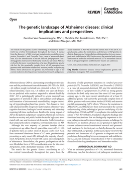 The Genetic Landscape of Alzheimer Disease: Clinical Implications and Perspectives