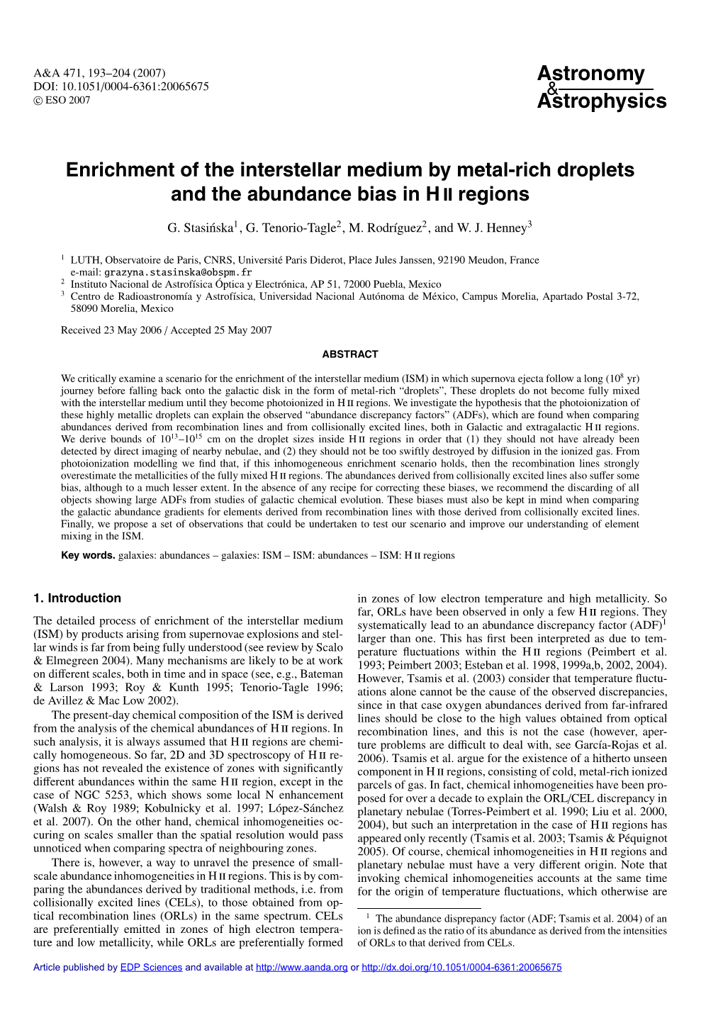 Enrichment of the Interstellar Medium by Metal-Rich Droplets and the Abundance Bias in H Ii Regions