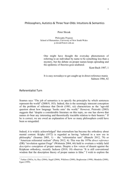 Philosophers, Autistics & Three Year-‐Olds: Intuitions & Semantics