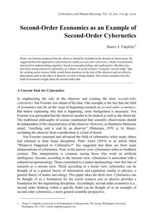 Second-Order Economics As an Example of Second-Order Cybernetics