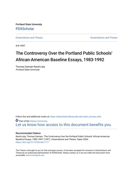 The Controversy Over the Portland Public Schools' African-American Baseline Essays, 1983-1992