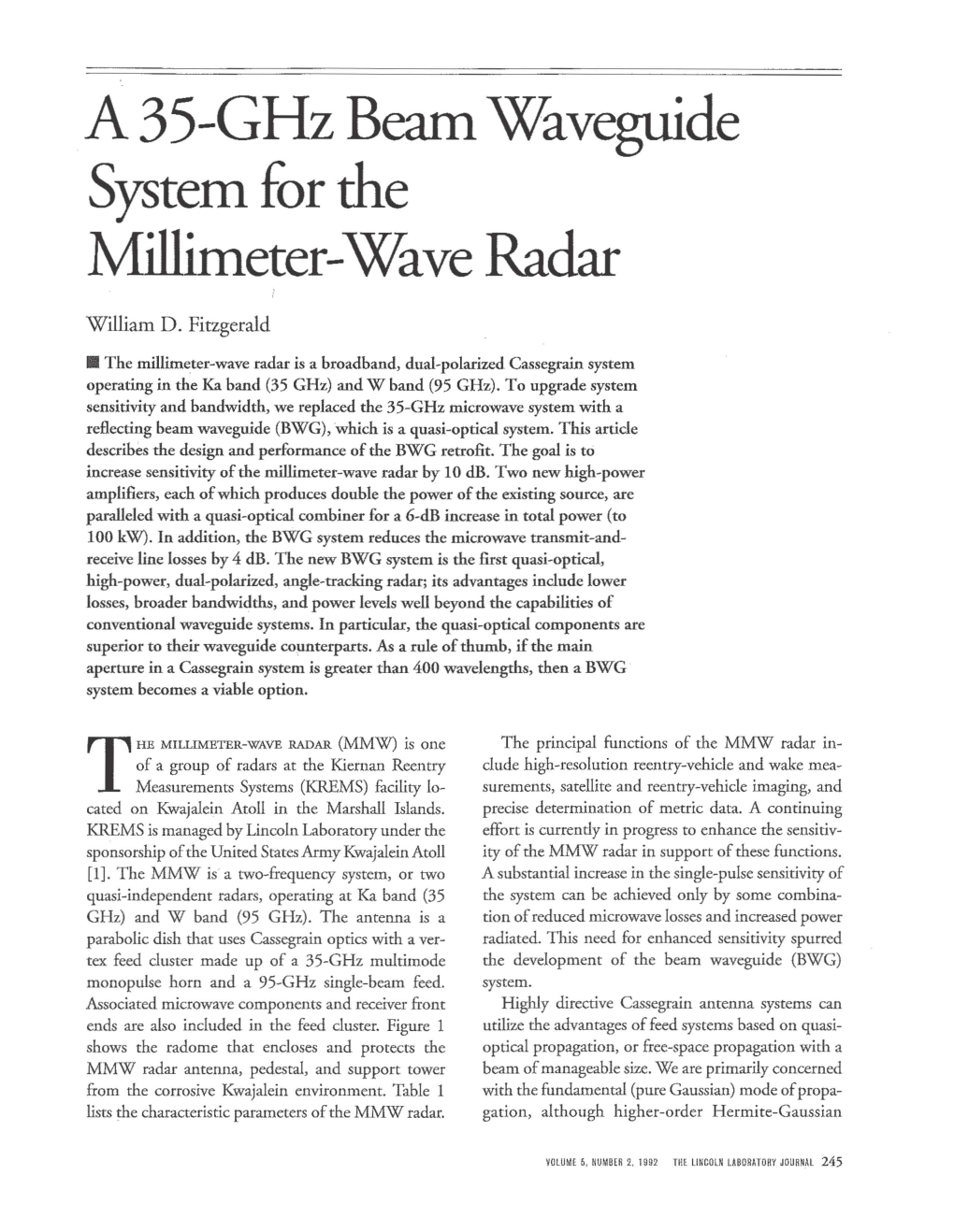 A Ghz Beam Waveguide System For The Millimeter Wave Radar Docslib