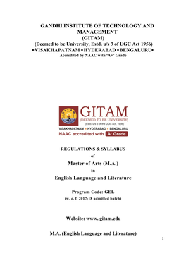 GANDHI INSTITUTE of TECHNOLOGY and MANAGEMENT (GITAM) (Deemed to Be University, Estd