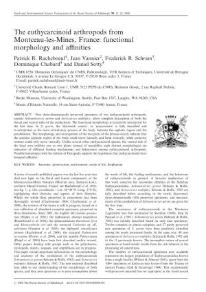 The Euthycarcinoid Arthropods from Montceau-Les-Mines, France: Functional Morphology and Affinities