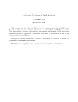 A List of Problems in Real Analysis