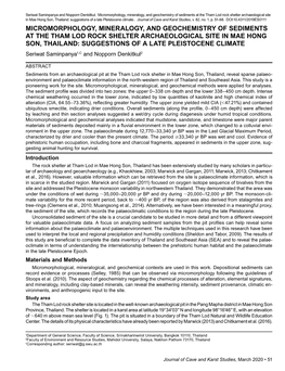 Micromorphology, Mineralogy, and Geochemistry of Sediments at the Tham Lod Rock Shelter Archaeological Site in Mae Hong Son