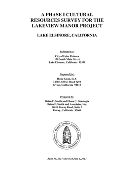 A Phase I Cultural Resources Survey for the Lakeview Manor Project