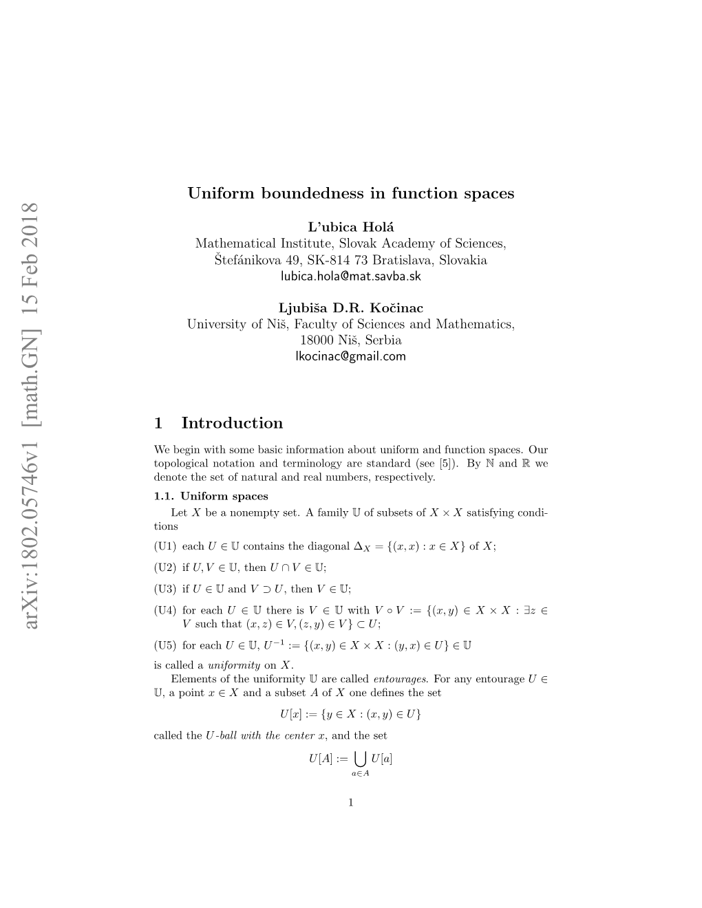 Uniform Boundedness in Function Spaces