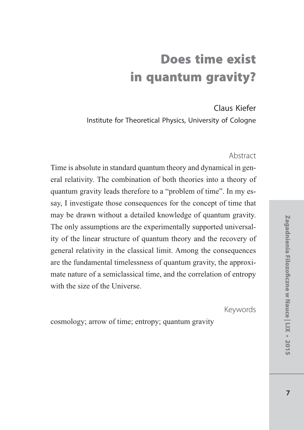 Does Time Exist in Quantum Gravity?