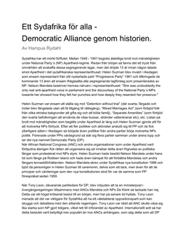 Ett Sydafrika För Alla - Democratic Alliance Genom Historien