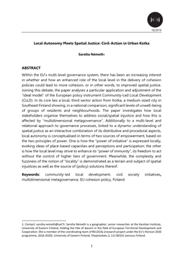 1 Local Autonomy Meets Spatial Justice: Civil-Action in Urban Kotka