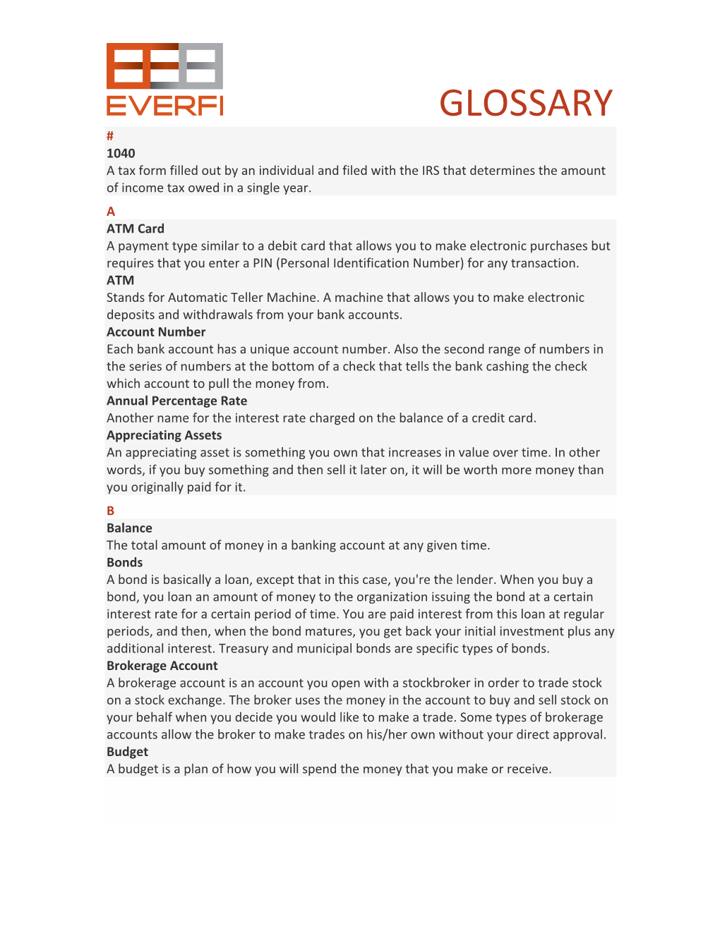 Everfi Glossary