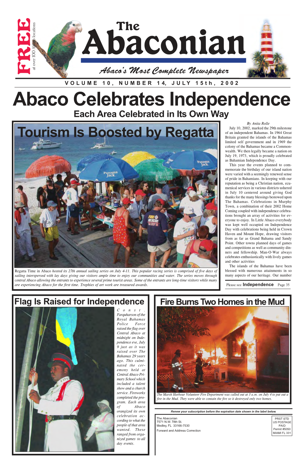 Abaco Celebrates Independence Each Area Celebrated in Its Own Way by Anita Rolle July 10, 2002, Marked the 29Th Milestone of an Independent Bahamas