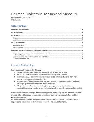 German Dialects in Kansas and Missouri Scholarworks User Guide August, 2020