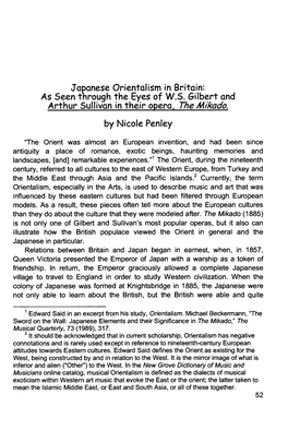 Japanese Orientalism in Britain: As Seen Through the Eyes of W.S. Gilbert and Arthur Sullivan in Their Opera, the Mikado