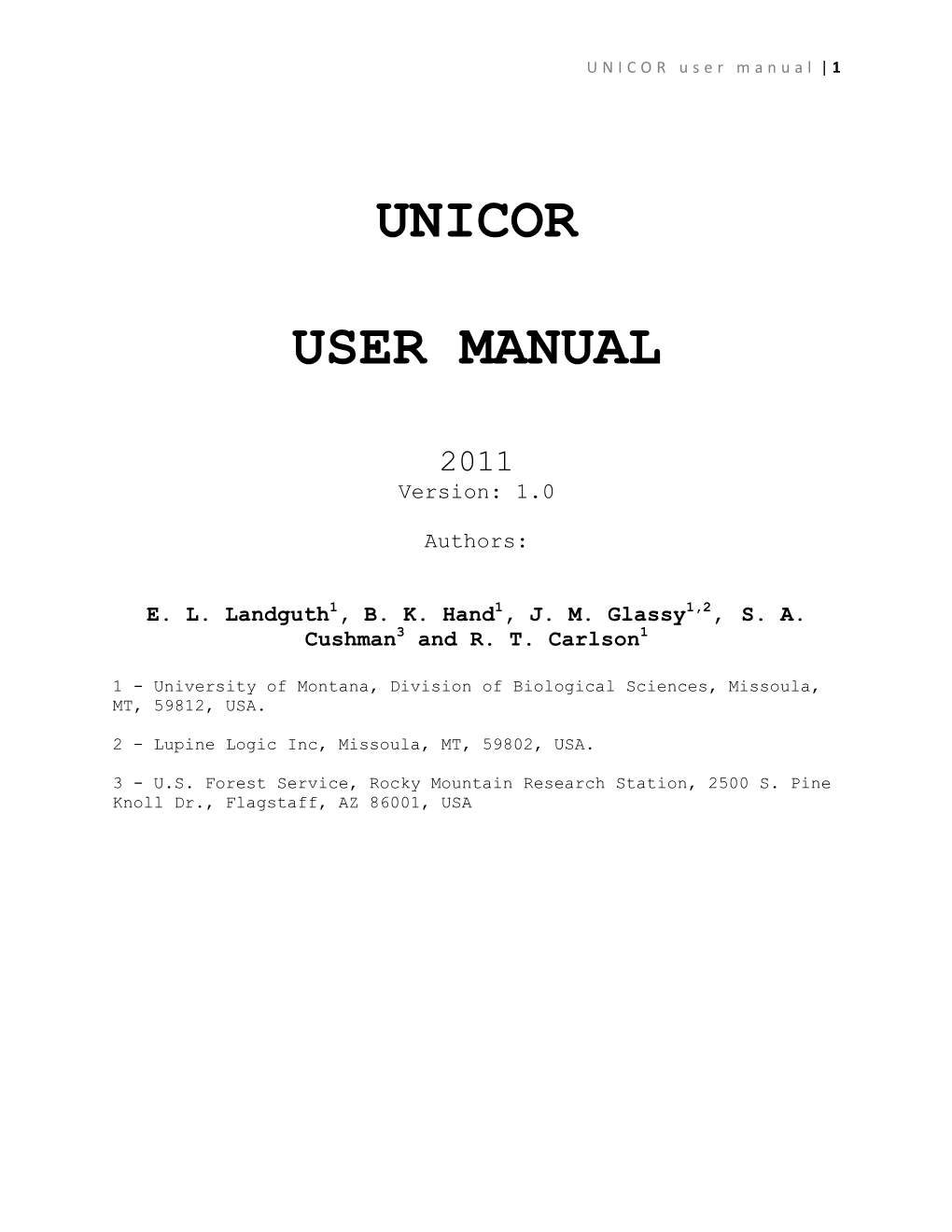 UNICOR Users Manual