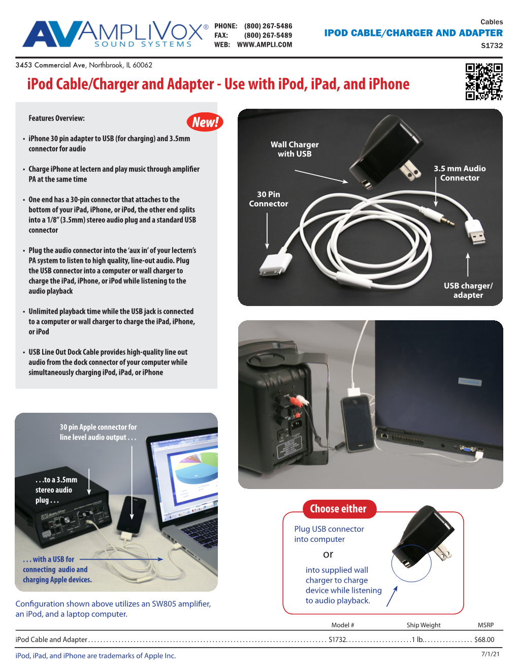 Ipod Cable/Charger and Adapter Web: S1732