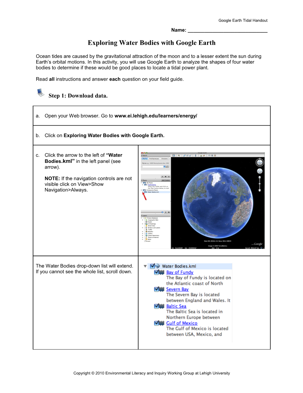 Exploring Water Bodies with Google Earth