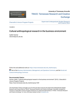 Cultural Anthropological Research in the Business Environment