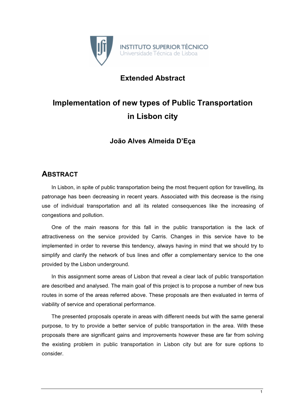 Implementation of New Types of Public Transportation in Lisbon City