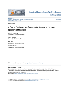 A Tale of Five Fricatives: Consonantal Contrast in Heritage Speakers of Mandarin