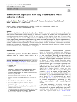 Identification of 22Q13 Genes Most Likely to Contribute to Phelan