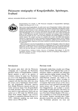 Pleistocene Stratigraphy of Kongsfj Ordhallet, Spitsbergen, S V A1 B Ar D