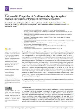 Antiparasitic Properties of Cardiovascular Agents Against Human Intravascular Parasite Schistosoma Mansoni