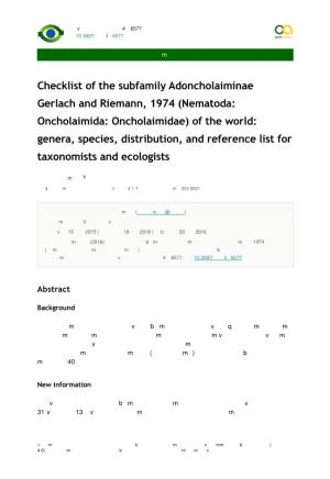Checklist of the Subfamily Adoncholaiminae Gerlach and Riemann, 1974