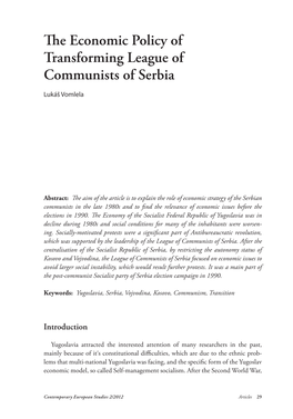The Economic Policy of Transforming League of Communists of Serbia