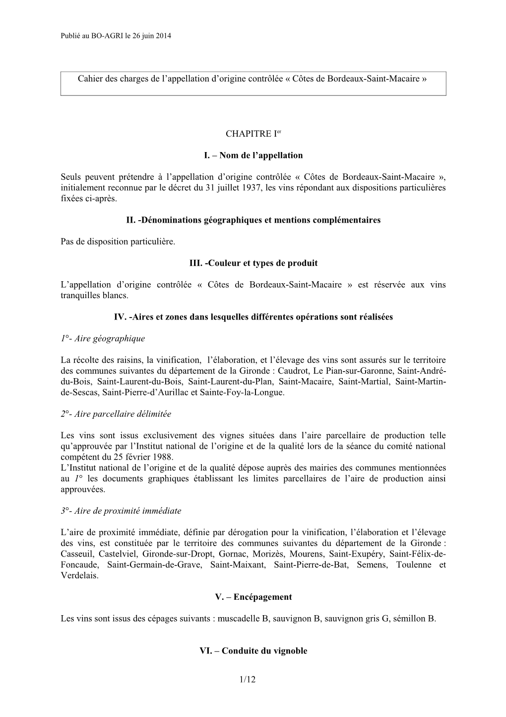 Cahier Des Charges De L'appellation D'origine