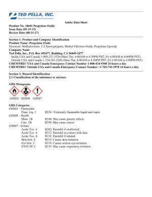 Safety Data Sheet Product No. 18601 Propylene Oxide Issue Date (05-19-15) Review Date (08-31-17)