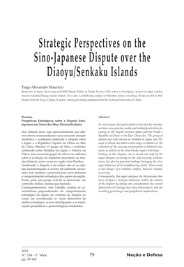 Strategic Perspectives on the Sino-Japanese Dispute Over the Diaoyu/Senkaku Islands