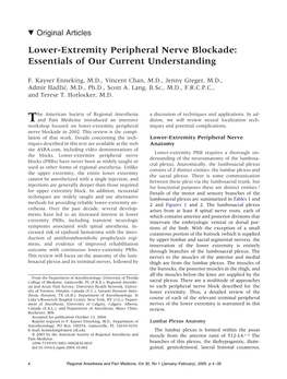 Lower-Extremity Peripheral Nerve Blockade: Essentials of Our Current Understanding