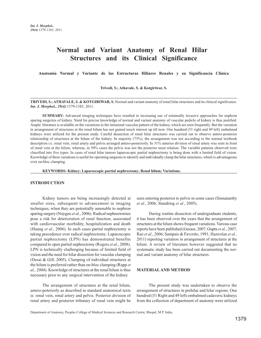 Normal and Variant Anatomy of Renal Hilar Structures and Its Clinical Significance