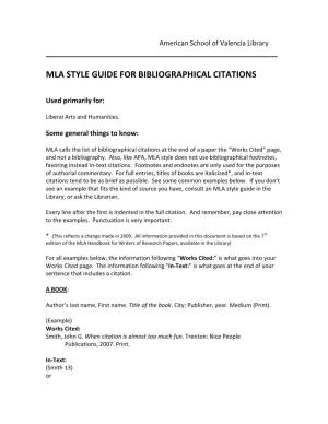 Mla Style Guide for Bibliographical Citations
