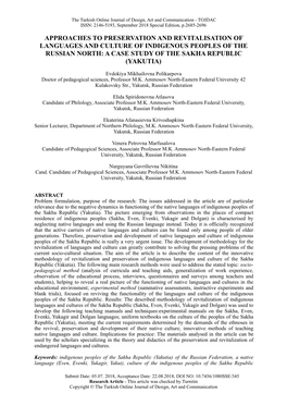 Approaches to Preservation and Revitalisation of Languages and Culture of Indigenous Peoples of the Russian North: a Case Study of the Sakha Republic (Yakutia)