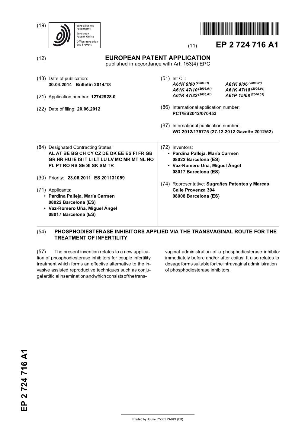 Phosphodiesterase Inhibitors Applied Via the Transvaginal Route for the Treatment of Infertility