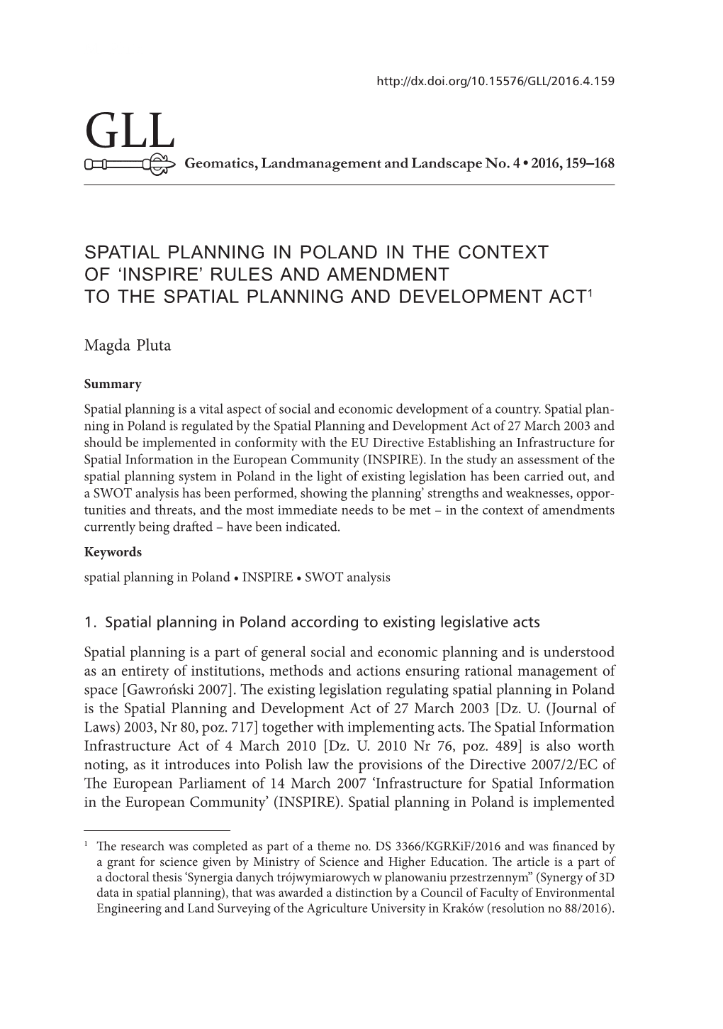 Spatial Planning in Poland in the Context of 'Inspire