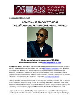 Comedian Jb Smoove to Host the 25Th Annual Art Directors Guild Awards