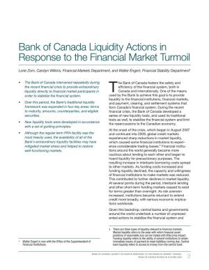 Bank of Canada Liquidity Actions in Response to the Financial Market Turmoil