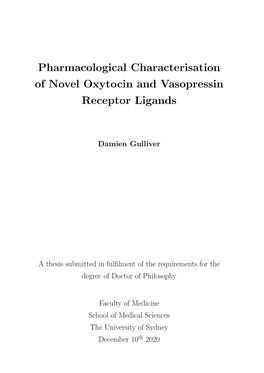 Pharmacological Characterisation of Novel Oxytocin and Vasopressin Receptor Ligands