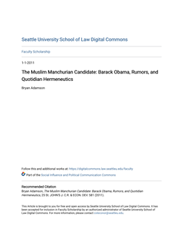The Muslim Manchurian Candidate: Barack Obama, Rumors, and Quotidian Hermeneutics