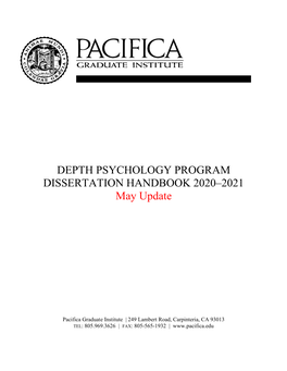 DEPTH PSYCHOLOGY PROGRAM DISSERTATION HANDBOOK 2020–2021 May Update