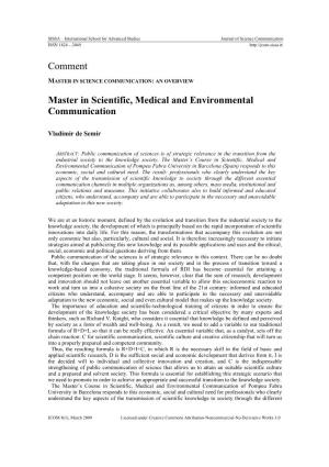 Comment Master in Scientific, Medical and Environmental Communication