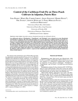 Control of the Caribbean Fruit Fly on Three Peach Cultivars in Adjuntas, Puerto Rico