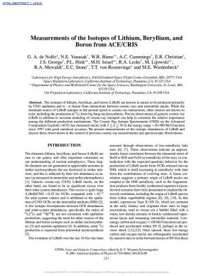 Measurements of the Isotopes of Lithium, Beryllium