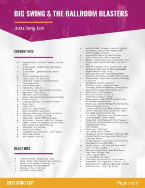 BIG SWING & the BALLROOM BLASTERS 2021 Song List