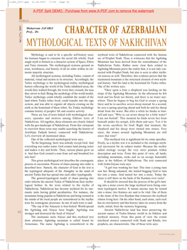 Character of Azerbaijani Mythological Texts Of